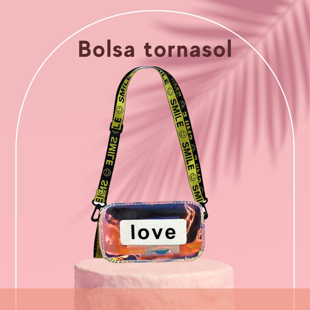 BOLSA DE MANO CON DISEÑO LOVE TORNASOL PARA DAMA