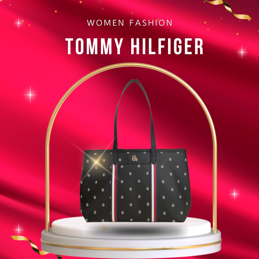 BOLSA DE MANO TOMMY HILFIGER NEGRA CON BLANCO