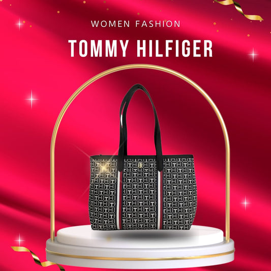 BOLSA DE MANO TOMMY HILFIGER GRIS CON BLANCO